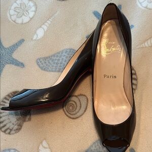 Christian Louboutin Brown Patent Peep-Toe Heels